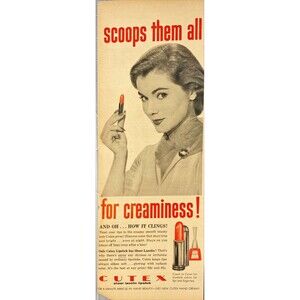 CUTEX Lipstick with Lanolin "For Creaminess" Vintage Print Ad 1957